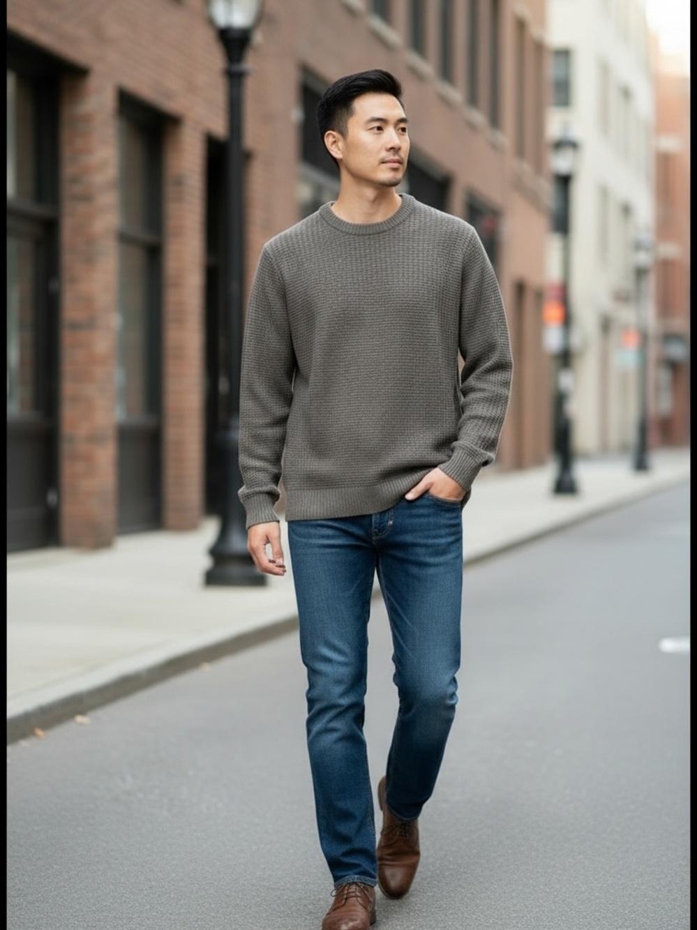 Hollister Men's Crewneck Waffle Knit Sweater - Gray